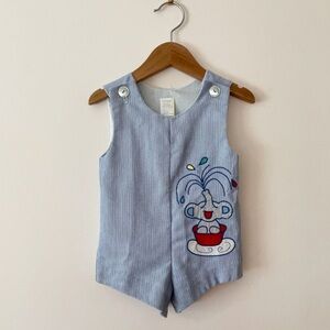 VINTAGE VGUC Blue Striped Elephant Appliqué Circus Theme Jon Jon